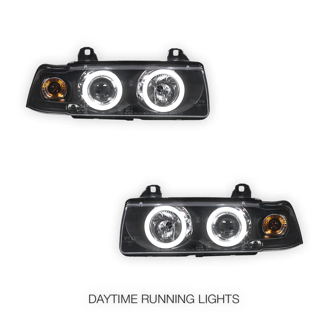 BMW 3 Series E36 Sedan / Wagon (1991 - 1997) Black CCFL Angel Eyes Projector Headlights LH + RH - Image 3