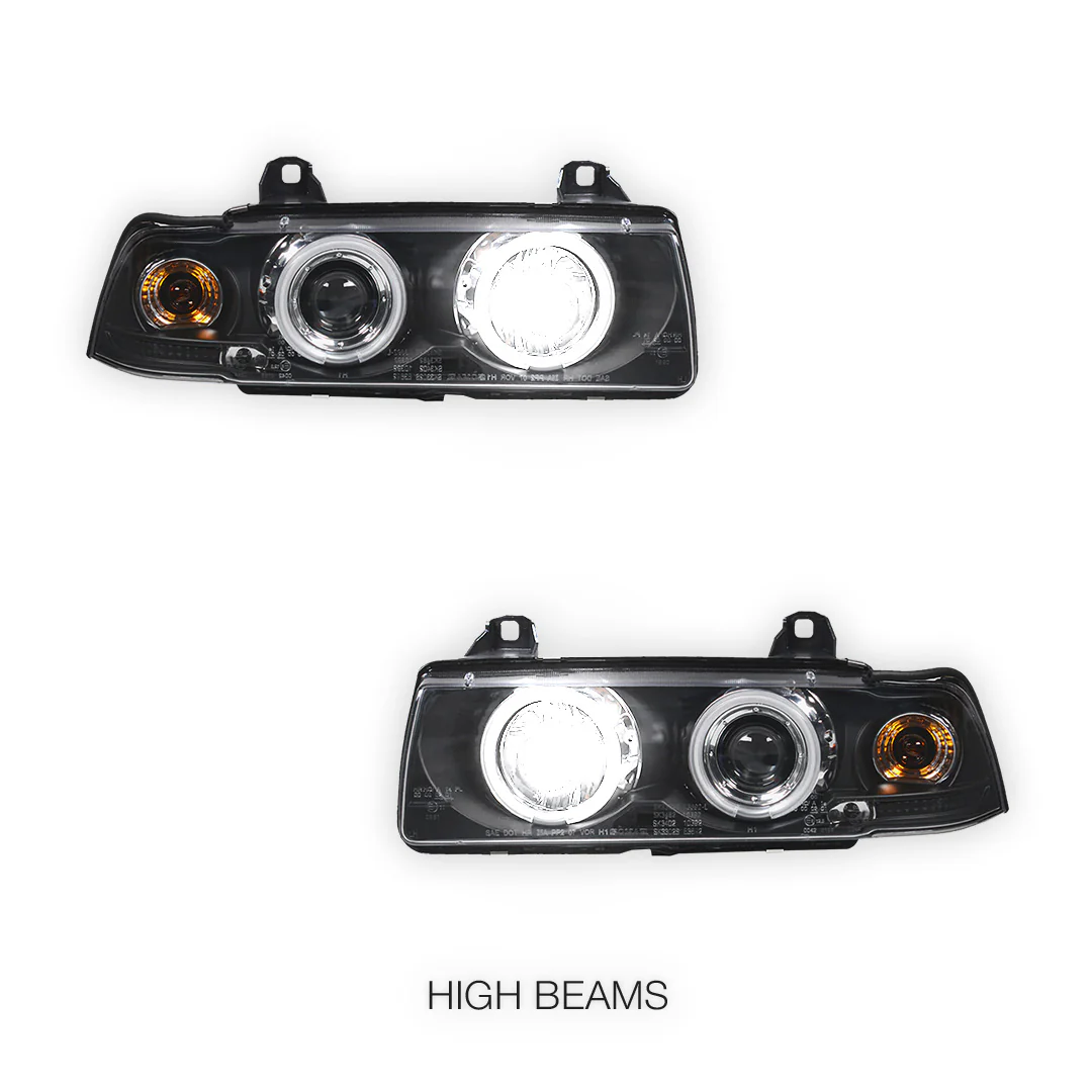BMW 3 Series E36 Sedan / Wagon (1991 - 1997) Black CCFL Angel Eyes Projector Headlights LH + RH - Image 6