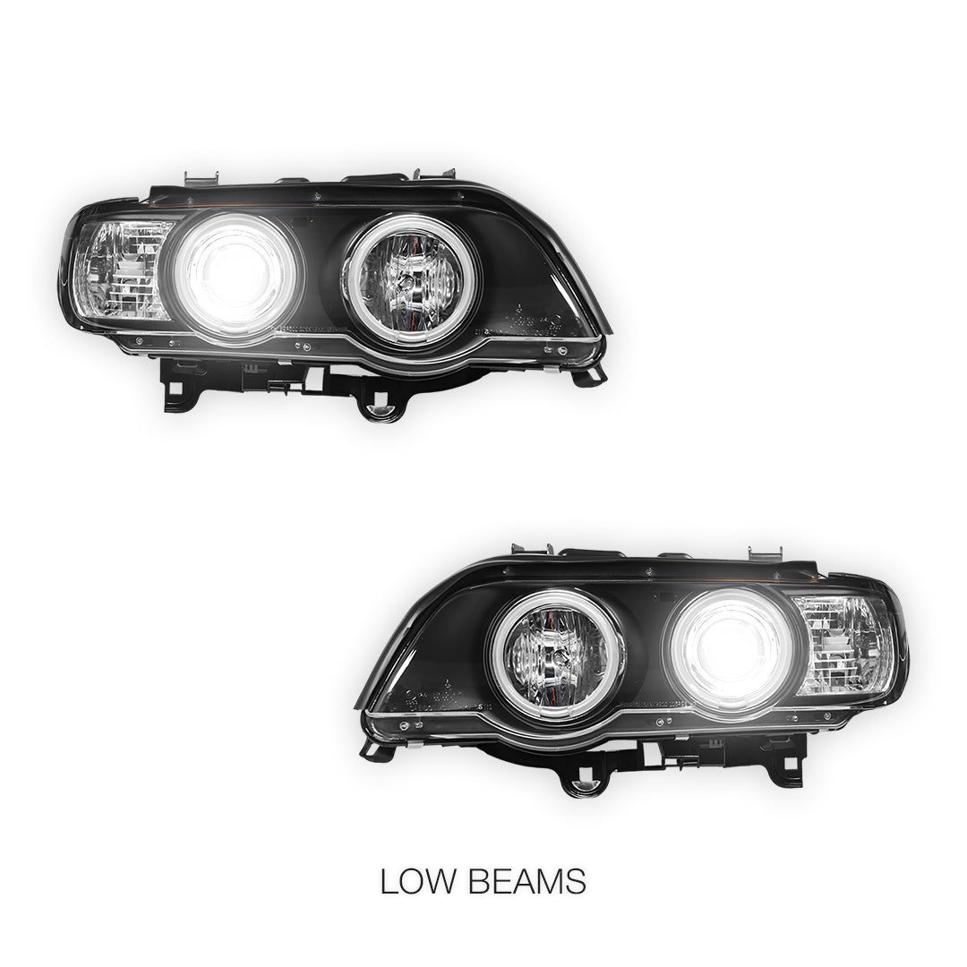 BMW X5 E53 Pre LCI (2000 - 2003) Black CCFL Angel Eyes Projector Headlights LH + RH - Image 4