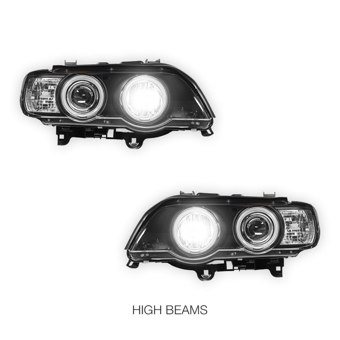BMW X5 E53 Pre LCI (2000 - 2003) Black CCFL Angel Eyes Projector Headlights LH + RH - Image 5