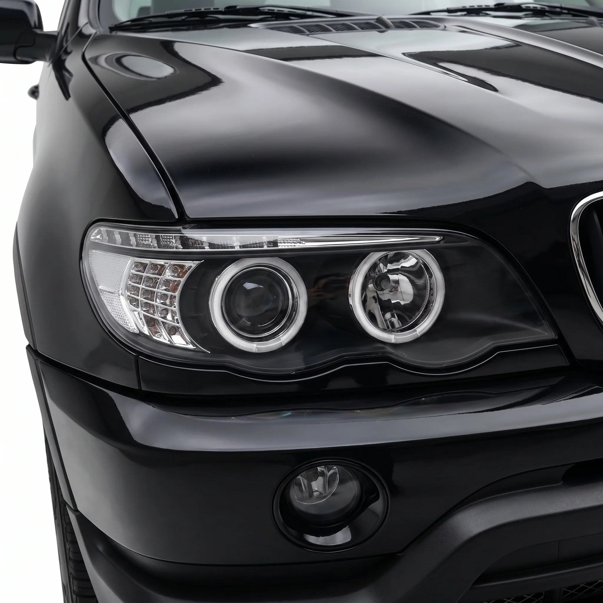 BMW X5 E53 Pre-LCI (2000 - 2003) Black CCFL Angel Eyes Projector Headlights LH + RH - Image 2