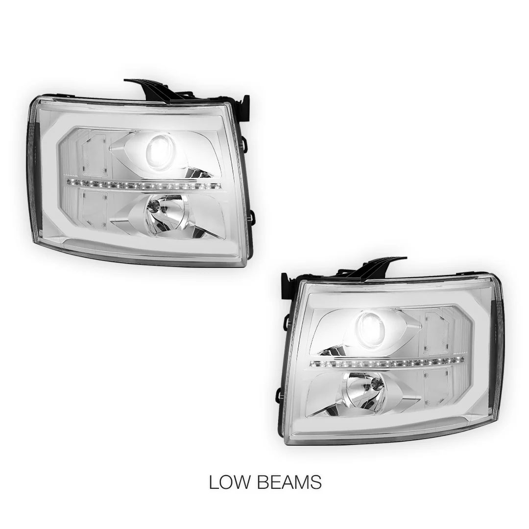 Chevrolet Silverado 2500 LS / LT / LTZ (2007 - 2014) LED DRL Bar + Sequential Signal Projector Headlights LH + RH - Image 4
