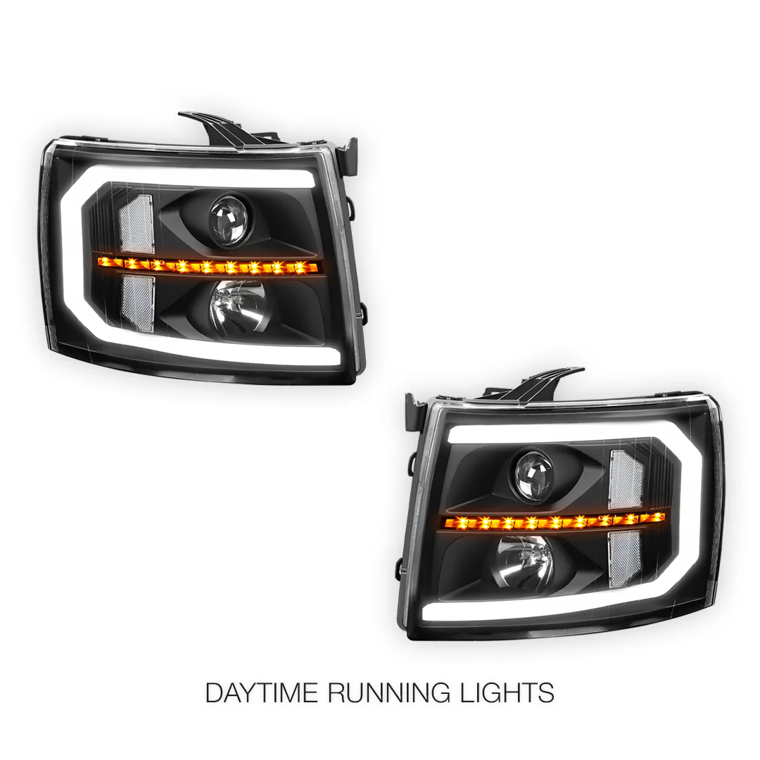 Chevrolet Silverado 2500 LS / LT / LTZ (2007 - 2014) LED DRL Bar + Sequential Signal Projector Headlights LH + RH - Image 8