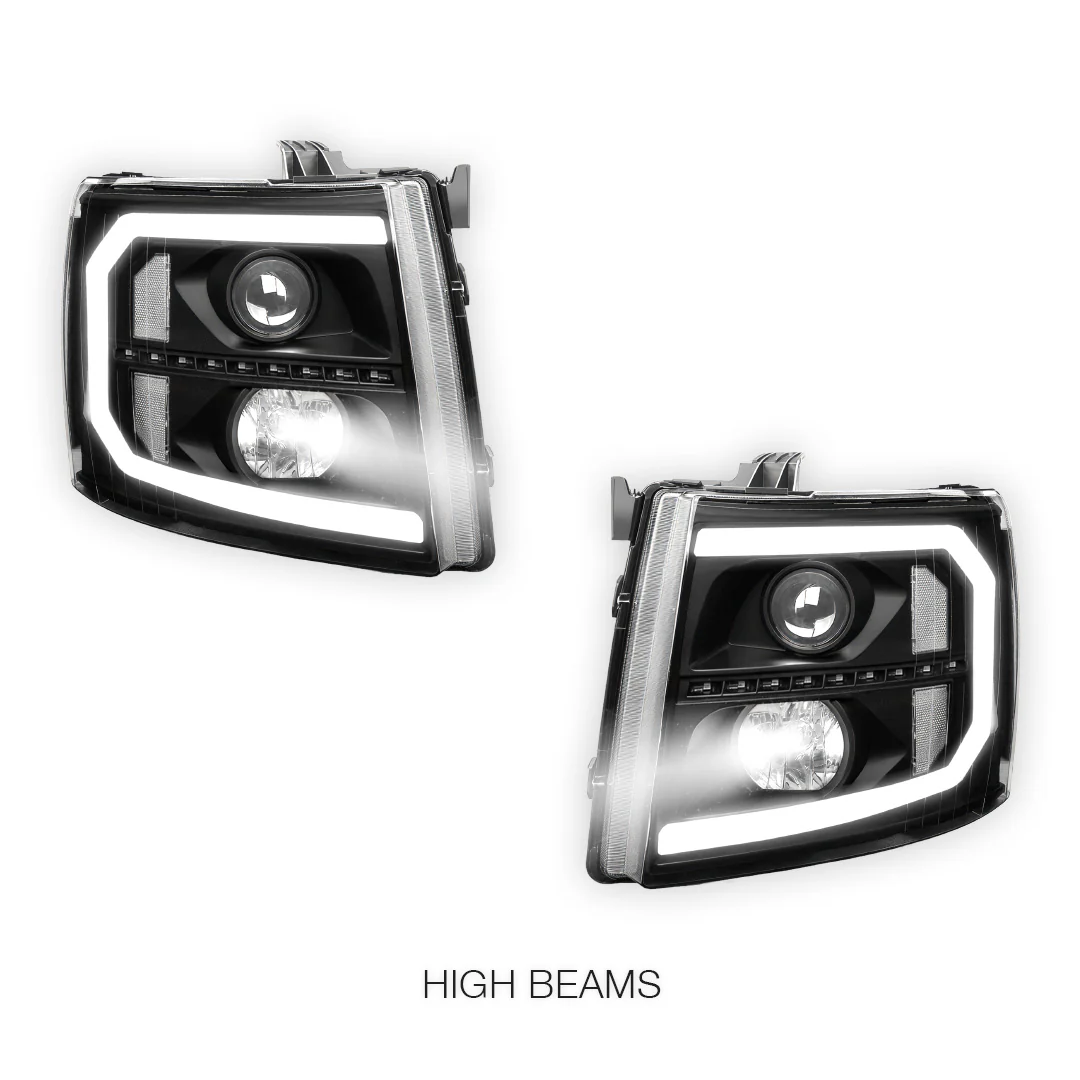 Chevrolet Silverado 3500 LS / LT / LTZ (2007 - 2014) LED DRL Bar + Sequential Signal Projector Headlights LH + RH - Image 11