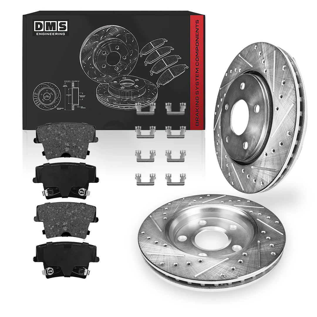 Dodge Charger (2006 - 2020) Front and Rear Drilled and Slotted Brake Rotors and Brake Pads LH + RH