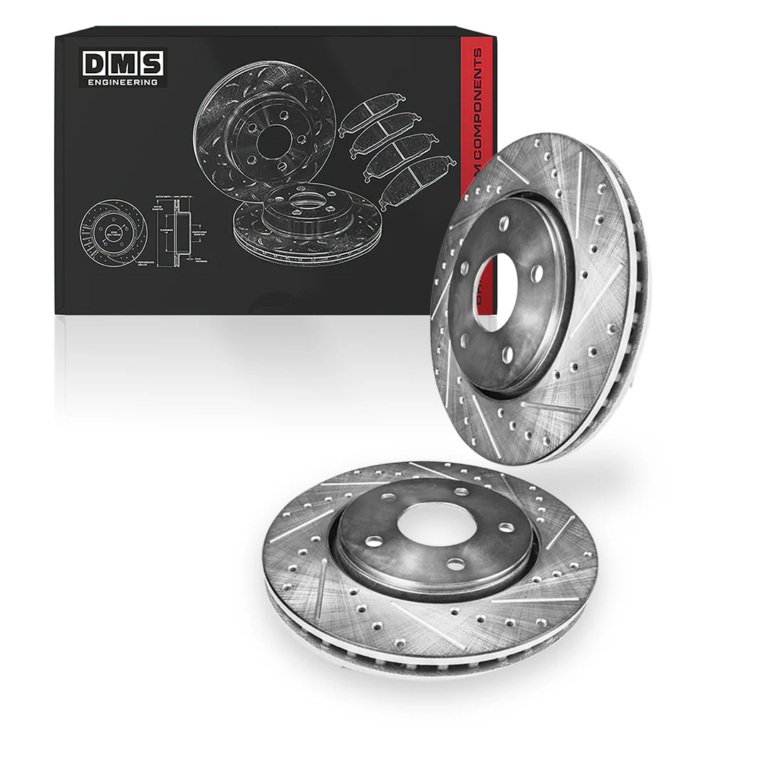 Dodge Charger (2006 - 2020) Front and Rear Drilled and Slotted Brake Rotors and Brake Pads LH + RH - Image 2