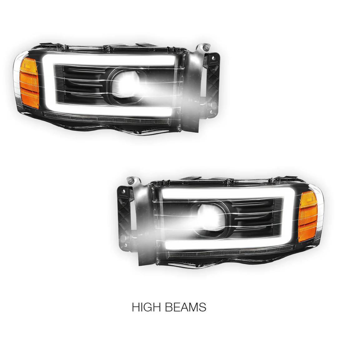 Dodge RAM 2500 (2002 - 2005) LED DRL Sequential Turn Signal Projector Headlights LH + RH - Image 5