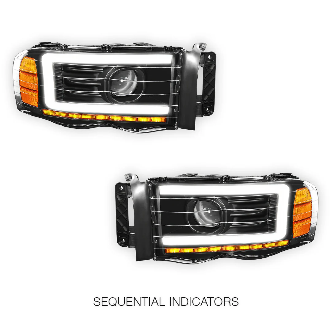 Dodge RAM 3500 (2002 - 2005) LED DRL Sequential Turn Signal Projector Headlights LH + RH - Image 3