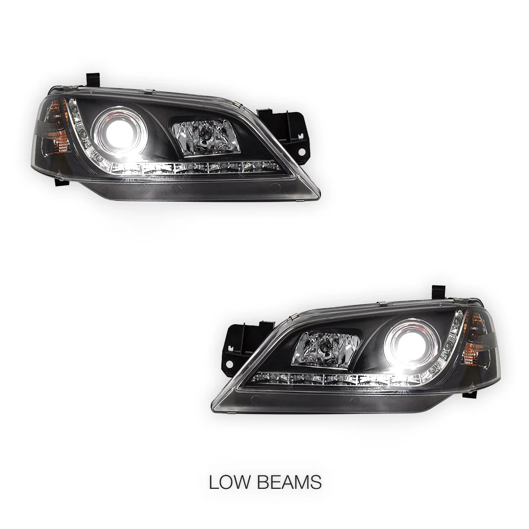 Ford Fairmont BA / BF Sedan / Ute Non XR (2002 - 2006) Black LED DRL Style Headlights LH + RH - Image 4