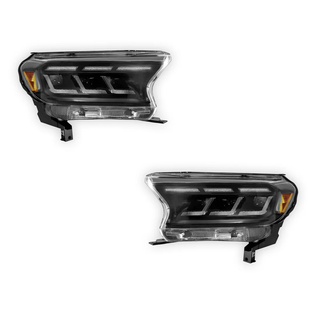Ford Ranger PX2 / PX3 (2015 - 2019) Sequential Black Full LED Mustang Style Headlights LH + RH - Image 7