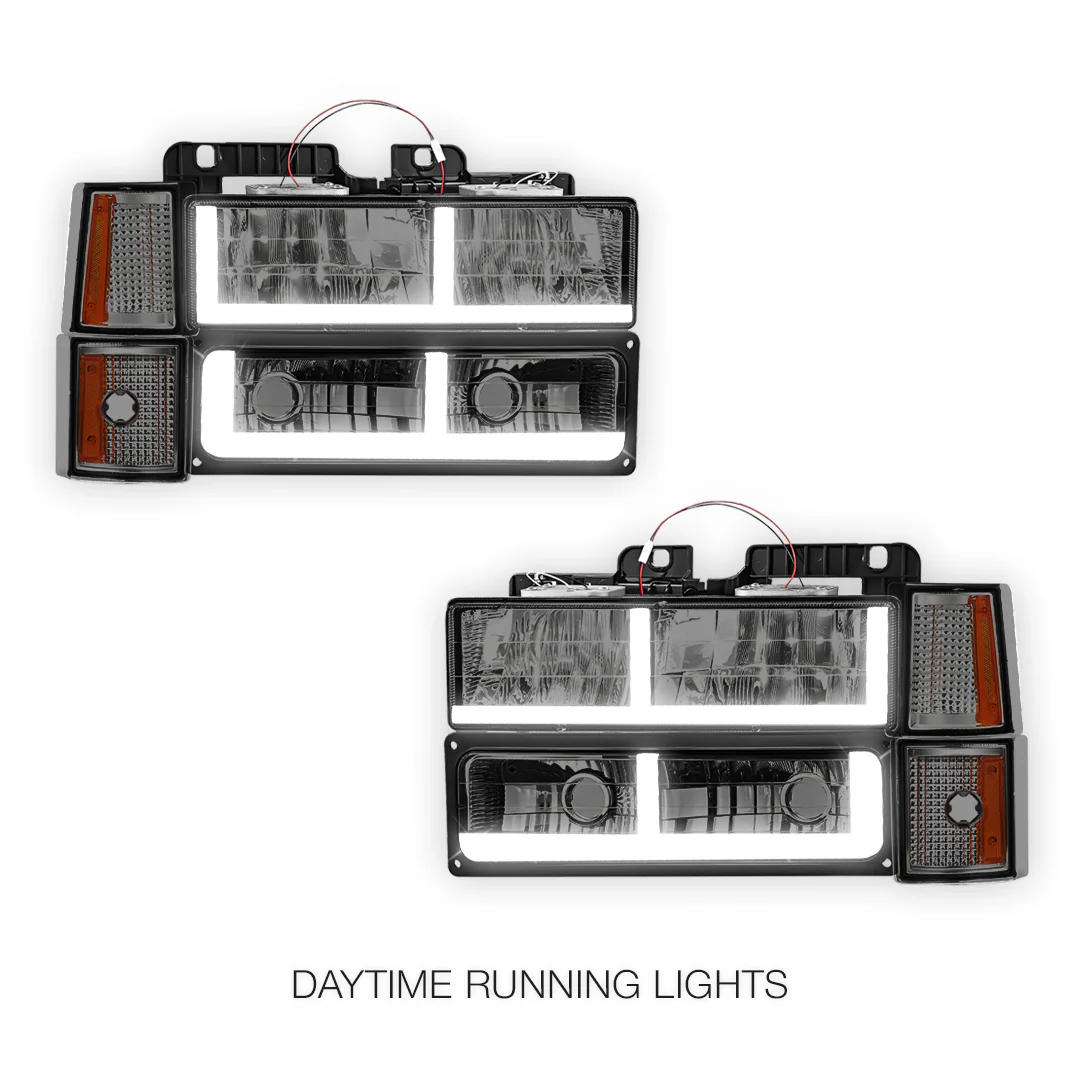 GMC C2500 Suburban Denali / SLE / SLT (1994 - 1999) F - LED Bar DRL Headlights LH + RH - Image 2