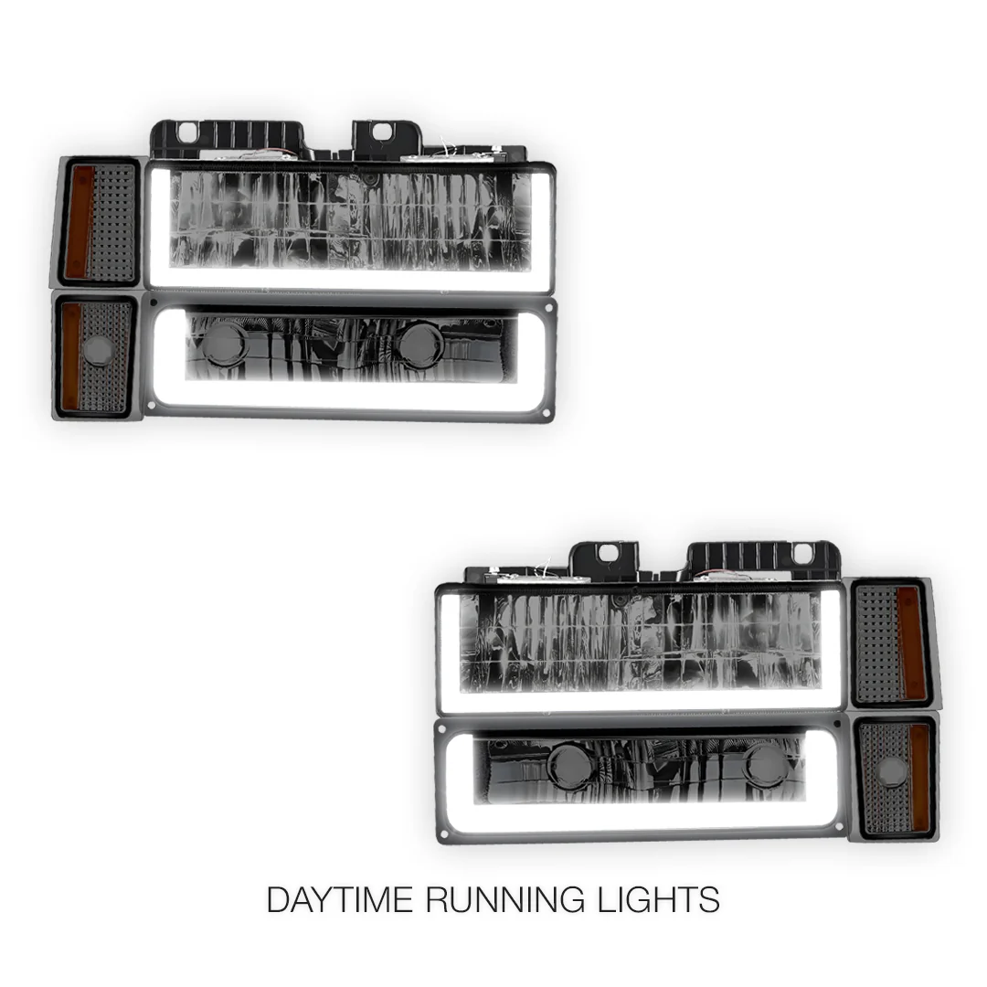 GMC C2500 Suburban Denali / SLE / SLT (1994 - 1999) U - LED Bar DRL Headlights LH + RH - Image 2