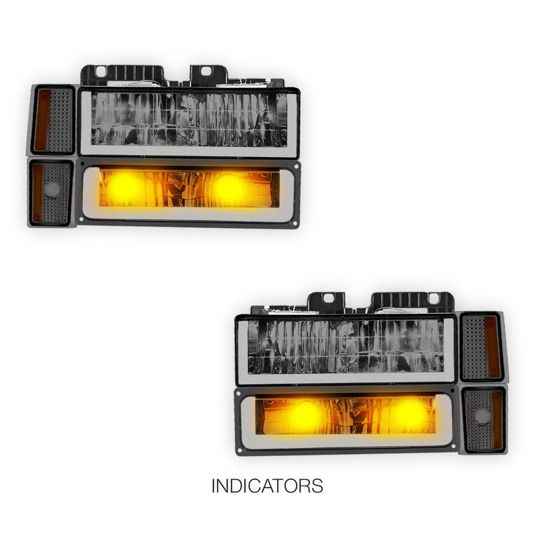 GMC C3500 Cheyenne / Scottsdale / Silverado (1994 - 2000) U - LED Bar DRL Headlights LH + RH - Image 3