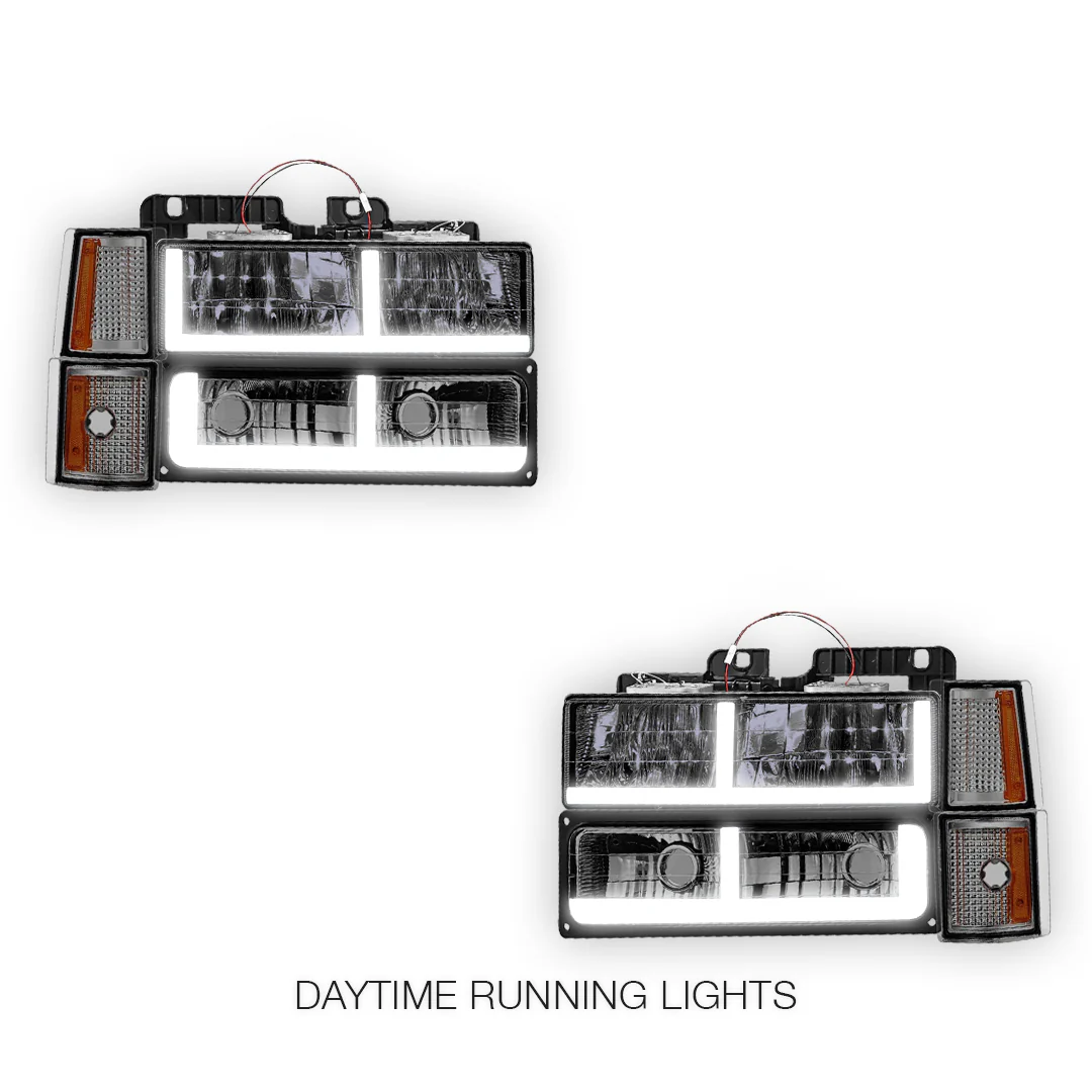 GMC K1500 Scottsdale / Silverado / Sport (1994 - 1999) F - LED Bar DRL Headlights LH + RH - Image 2