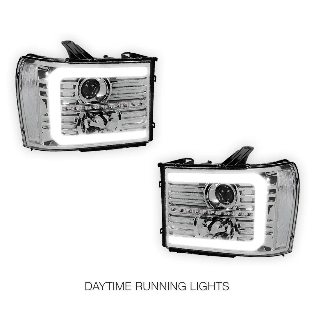 GMC Sierra 3500 Denali / SLE / SLT (2007 - 2014) LED DRL Sequential Signal Projector Headlights LH + RH - Image 14