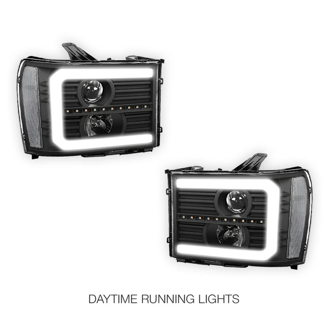 GMC Sierra 3500 Denali / SLE / SLT (2007 - 2014) LED DRL Sequential Signal Projector Headlights LH + RH - Image 2