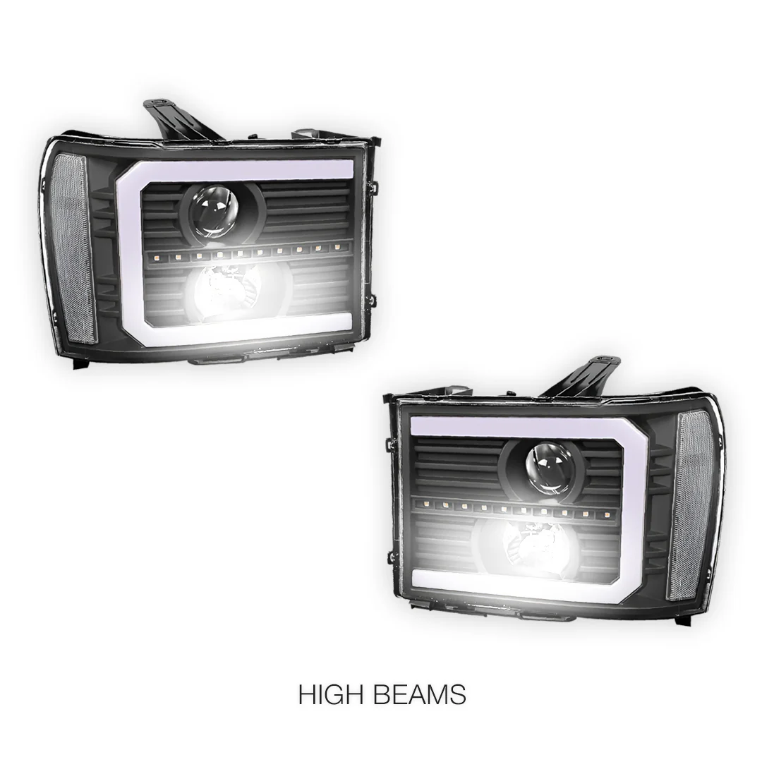 GMC Sierra 3500 Denali / SLE / SLT (2007 - 2014) LED DRL Sequential Signal Projector Headlights LH + RH - Image 5