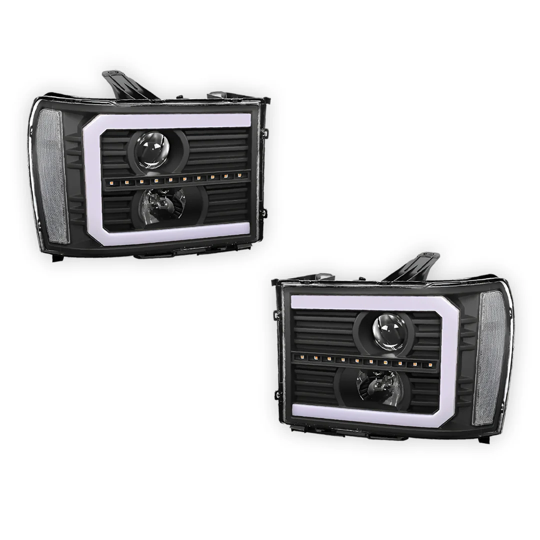 GMC Sierra 3500 Denali / SLE / SLT (2007 - 2014) LED DRL Sequential Signal Projector Headlights LH + RH - Image 6