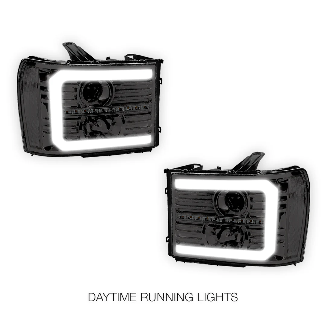 GMC Sierra 3500 Denali / SLE / SLT (2007 - 2014) LED DRL Sequential Signal Projector Headlights LH + RH - Image 8