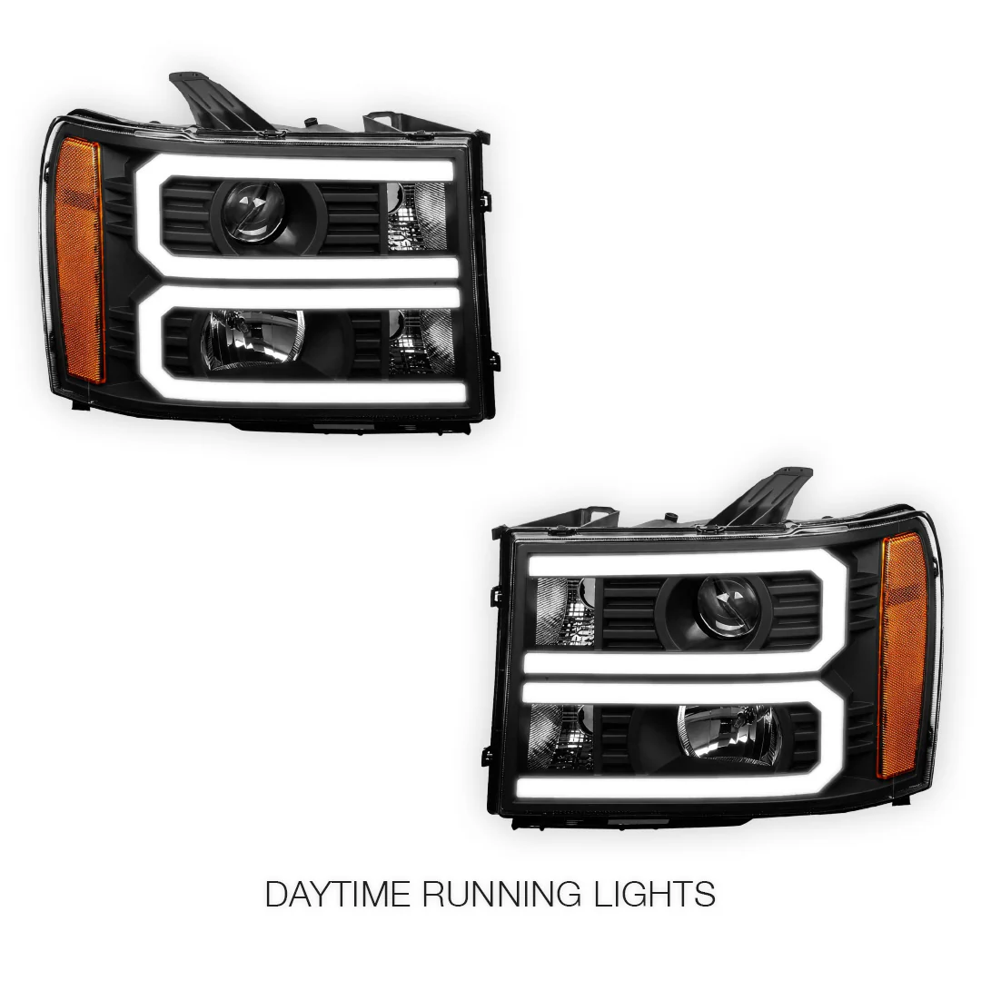GMC Sierra 3500 Denali / SLE / SLT (2007 - 2014) U-Shaped LED DRL Projector Headlights LH + RH - Image 2