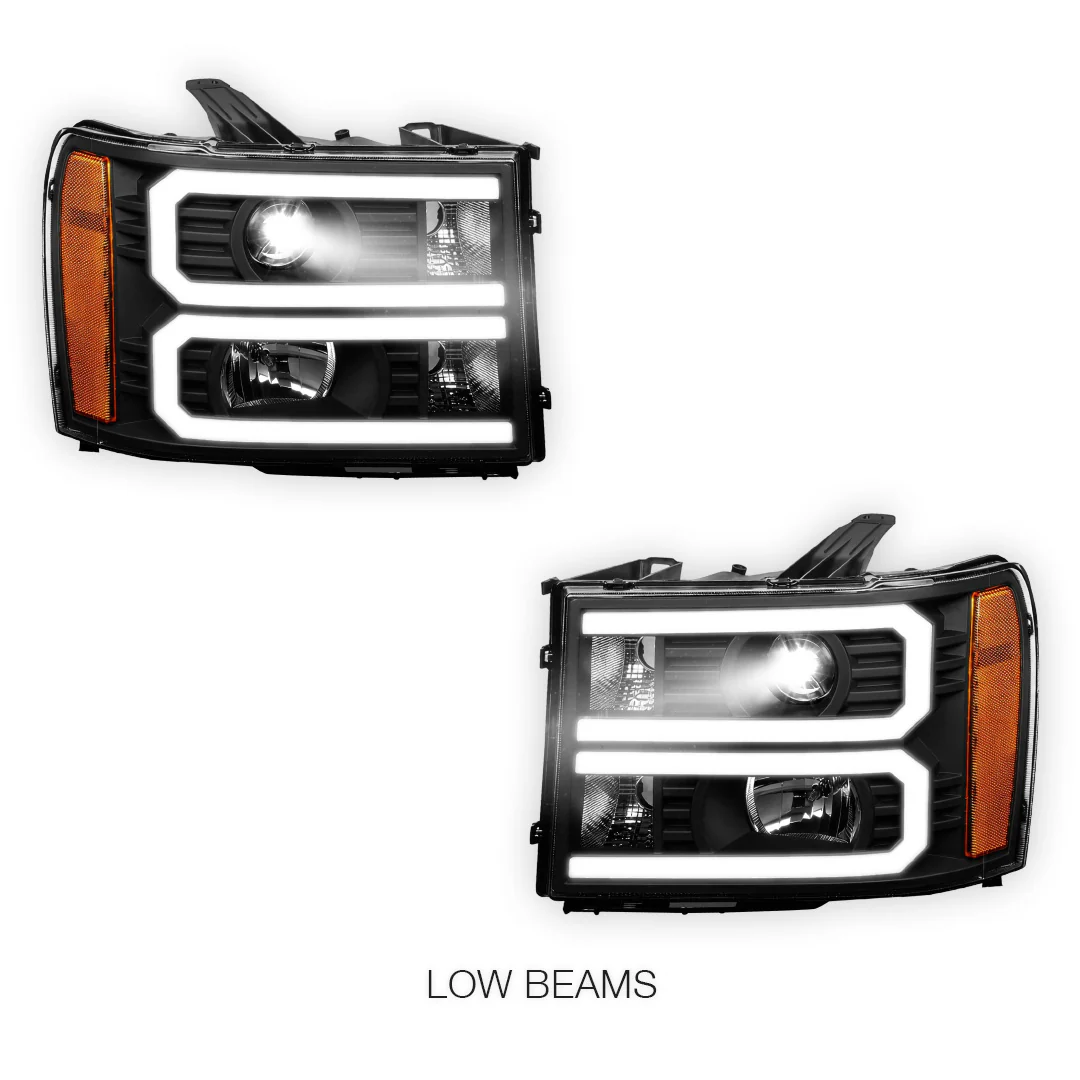 GMC Sierra 3500 Denali / SLE / SLT (2007 - 2014) U-Shaped LED DRL Projector Headlights LH + RH - Image 4