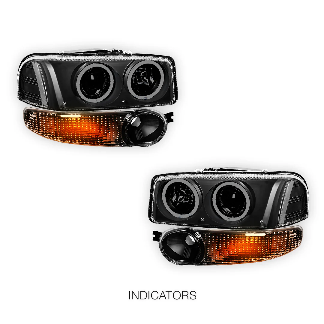 GMC Yukon Denali (2001 - 2006) Black or Chrome Dual Halo Projector Headlights LH + RH - Image 3