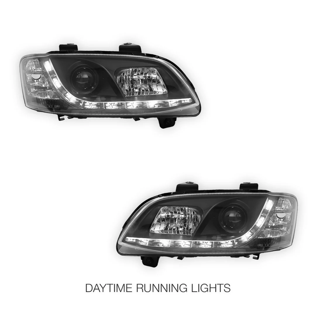 Holden Commodore VE Series 2 HSV (2009 - 2013) Black DRL LED Projector Headlights LH + RH - Image 2