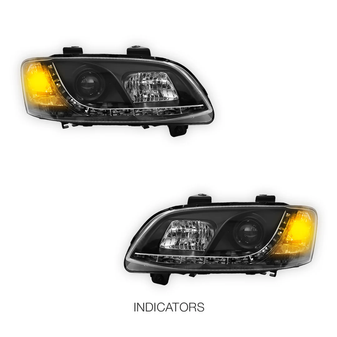 Holden Commodore VE Series 2 HSV (2009 - 2013) Black DRL LED Projector Headlights LH + RH - Image 3