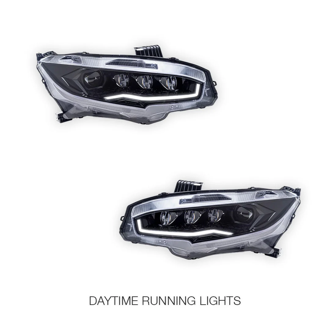 Honda Civic FC / FK (2016 - 2021) Black LED DRL Projector Headlights LH + RH - Image 3