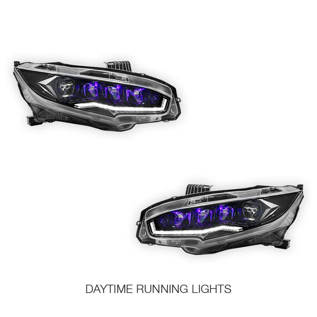 Honda Civic FC / FK (2016 - 2021) Black LED DRL Purple Projector Headlights LH + RH - Image 2