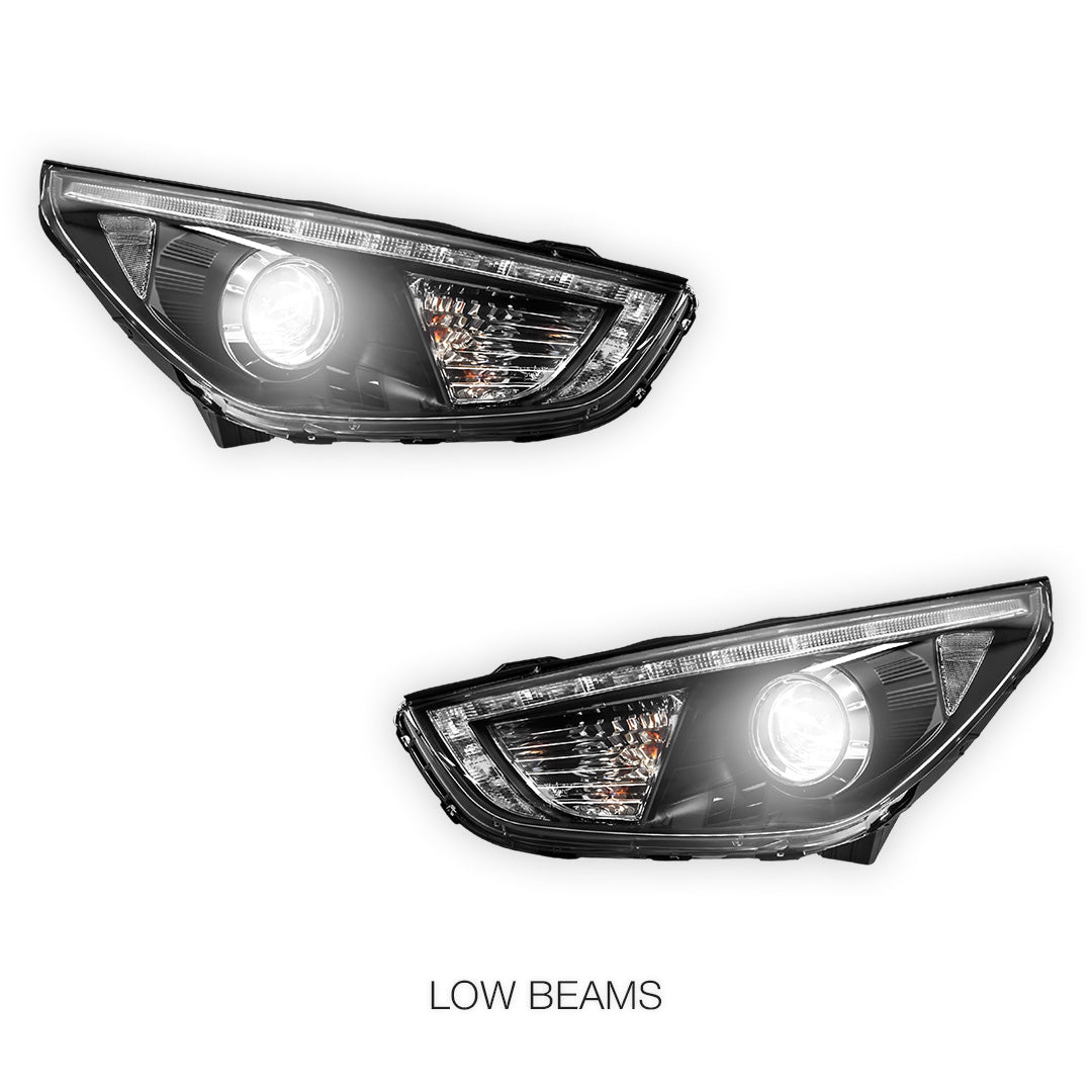 Hyundai ix35 LM (2010 - 2013) Black DRL Dual Beam Projector Headlights LH + RH - Image 4