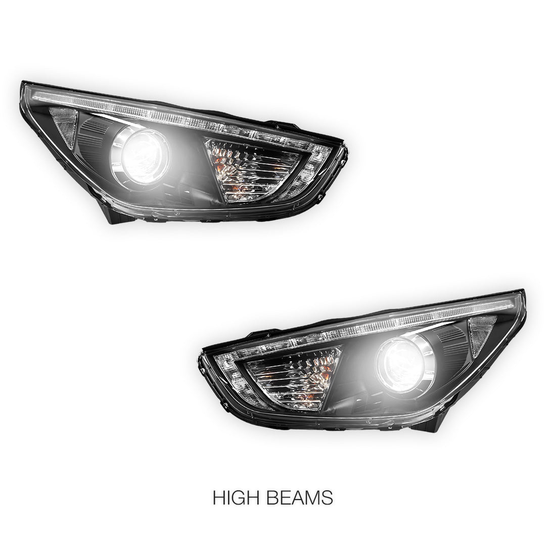 Hyundai ix35 LM (2010 - 2013) Black DRL Dual Beam Projector Headlights LH + RH - Image 5