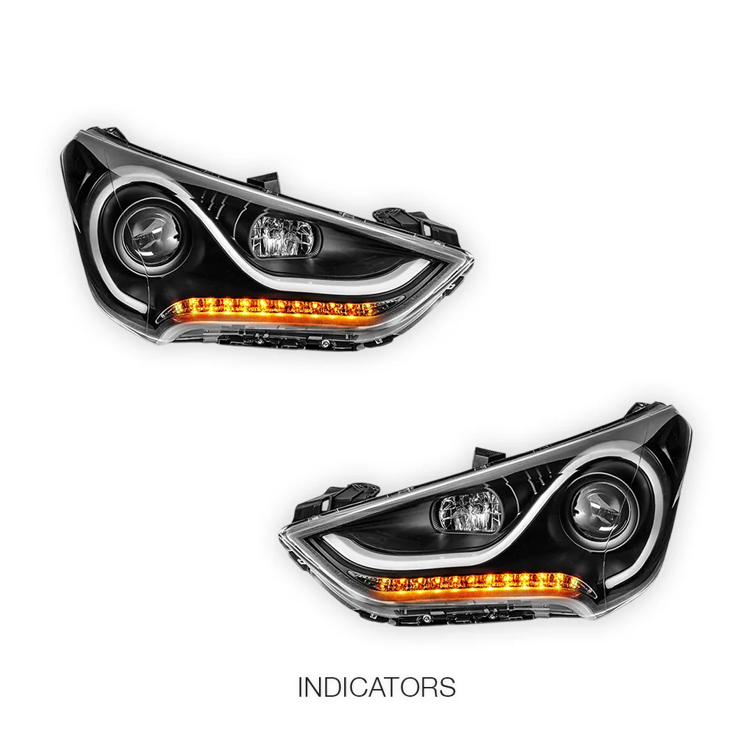 Hyundai Veloster FS (2011 - 2017) Black 3D Stripe Bar DRL Projector With LED Indicators Headlights LH + RH - Image 3