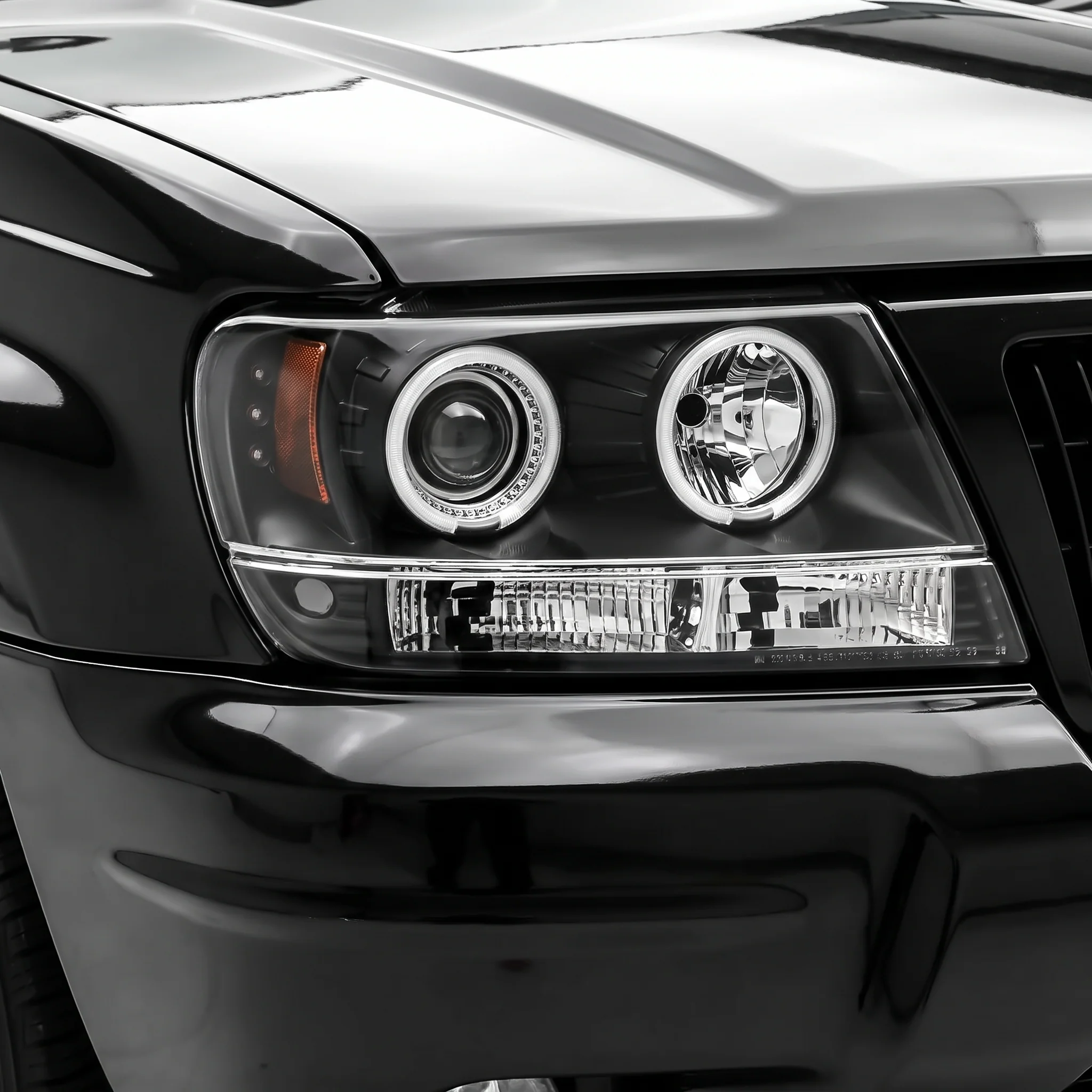 Jeep Grand Cherokee WJ (1999 - 2004) Black CCFL Angel Eyes Projector Headlights LH + RH - Image 2