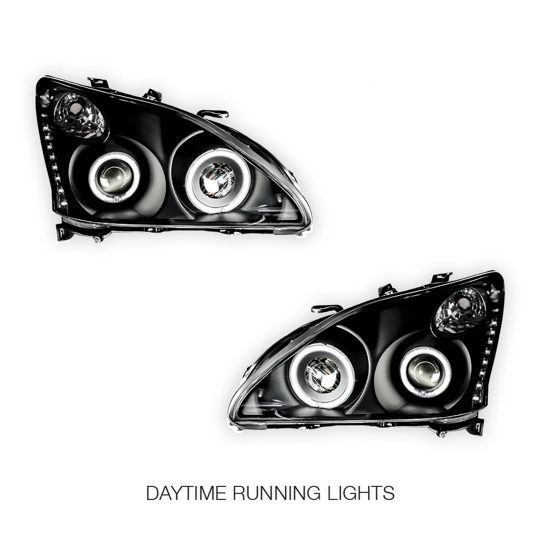 Lexus RX XU30 (2003 - 2008) Black LED DRL & CCFL Angel Eyes Projector Headlights LH + RH - Image 3