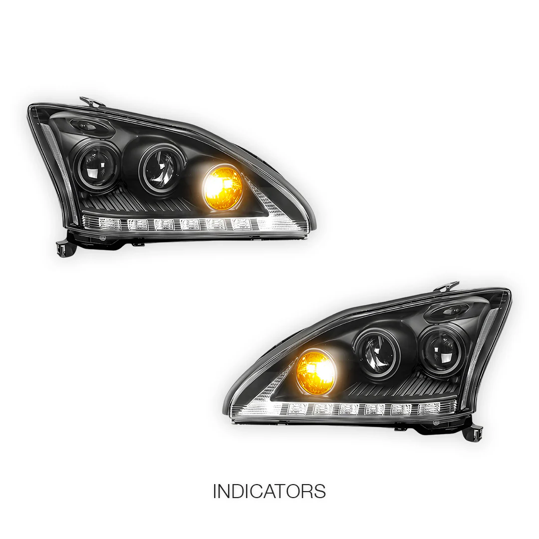 Lexus RX330 / RX350 / RH400H / XU30 (2003 - 2008) Black LED DRL Projector Headlights LH + RH - Image 3