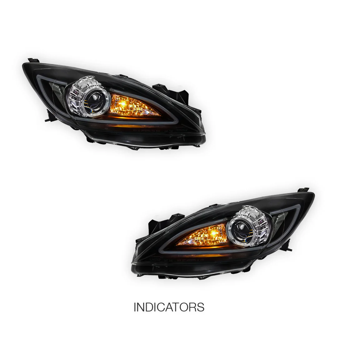Mazda 3 BL Sedan / Hatch (2009 - 2013) Black LED 3D DRL Style Projector Headlights LH + RH - Image 3