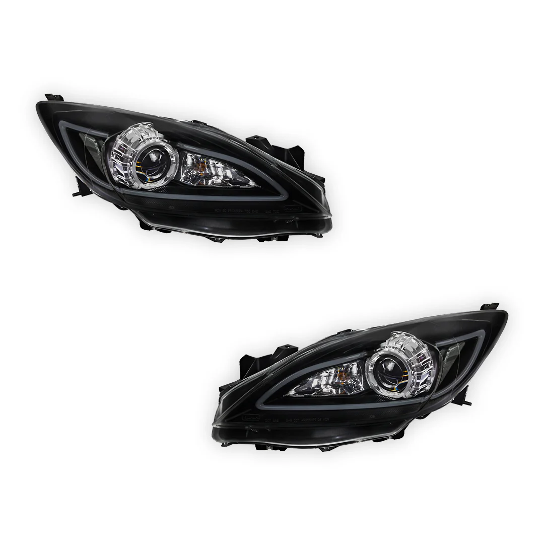 Mazda 3 BL Sedan / Hatch (2009 - 2013) Black LED 3D DRL Style Projector Headlights LH + RH - Image 6
