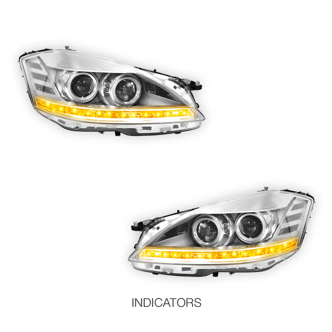 Mercedes-Benz S-Class W221 (2006 - 2009) S63 AMG Update Style LED DRL Projector Headlights LH + RH - Image 3