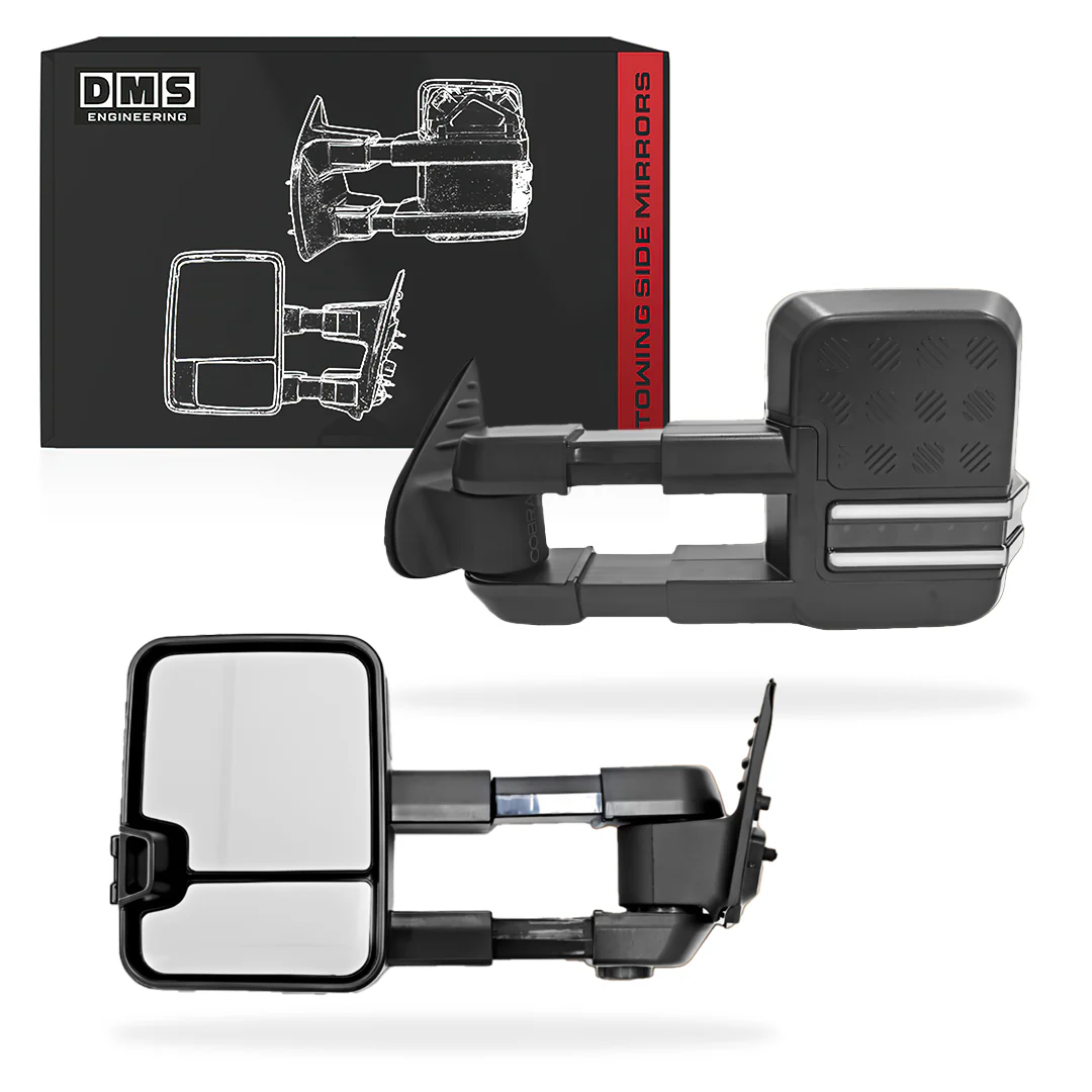 Mitsubishi Pajero IO (2001 - 2002) Black Electric LED Indicators Extendable Towing Side Mirrors LH + RH