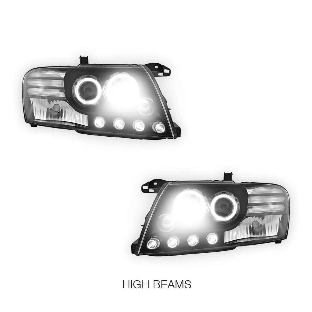 Mitsubishi Pajero NM / NP (2000 - 2006) Black High Power LED Angel Eyes Projector Headlights LH + RH - Image 5