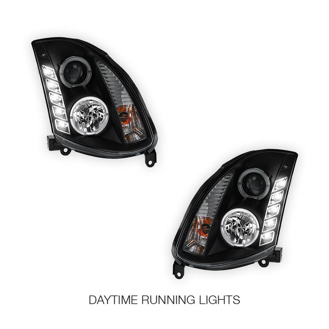 Nissan Skyline V35 Coupe (2003 - 2008) Black LED DRL Projector Headlights LH + RH - Image 2