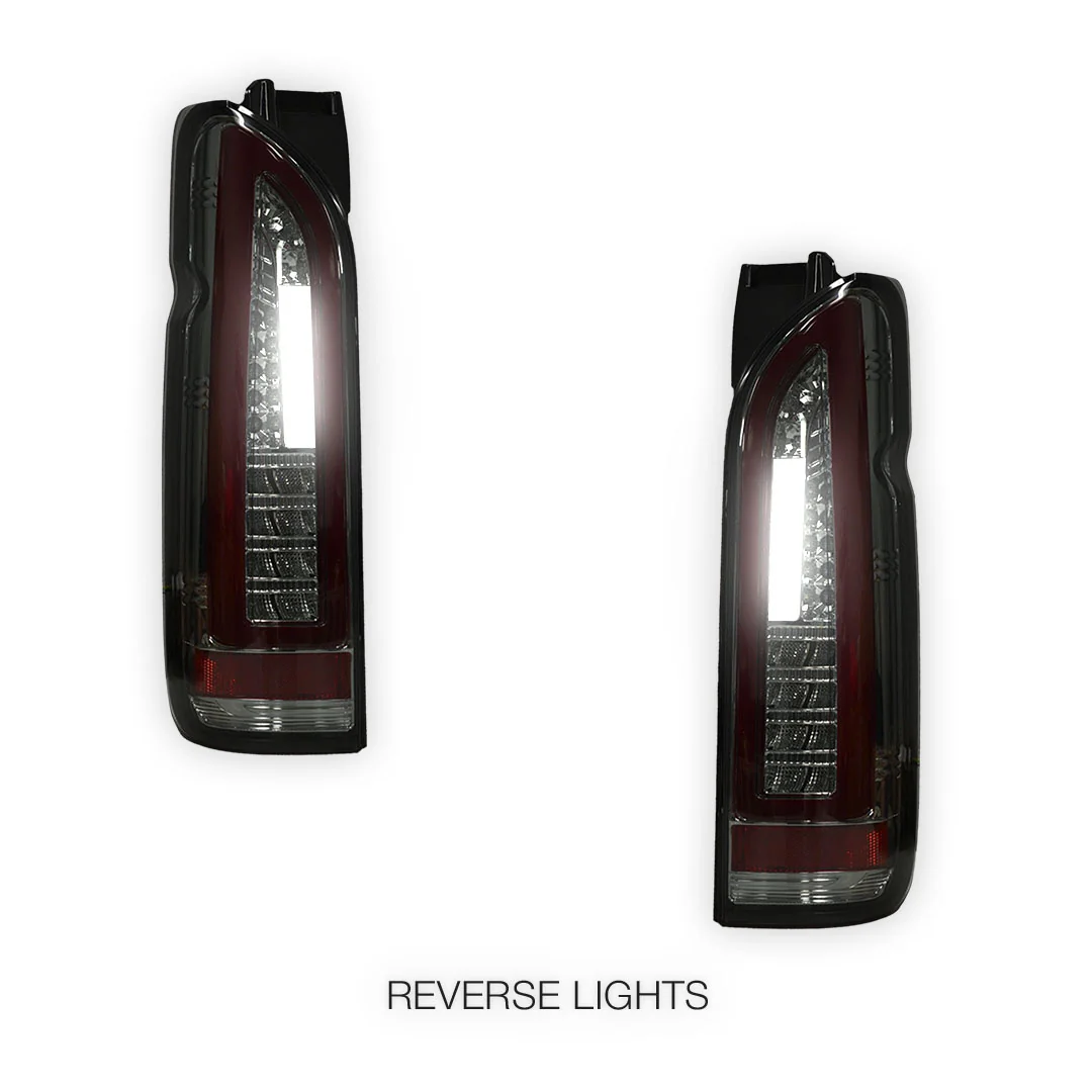 Toyota HiAce H200 (2005 - 2018) Smoked Black Full 3D LED Stripe Tail Lights LH + RH - Image 6