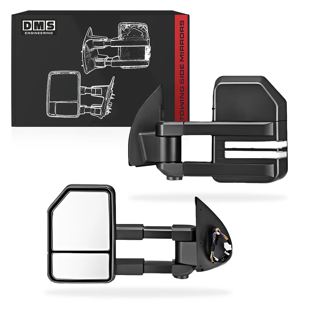 Toyota HiLux N70 (2005 - 2015) Black Electric LED Indicators Extendable Towing Side Mirrors LH + RH