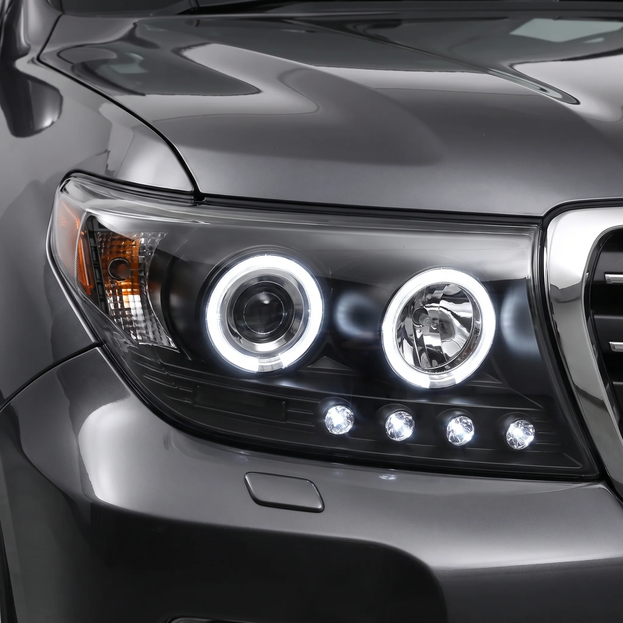 Toyota LandCruiser 200 Series LC200 / FJ200 (2007 - 2015) Black LED DRL & CCFL Angel Eyes Projector Headlights LH + RH - Image 2