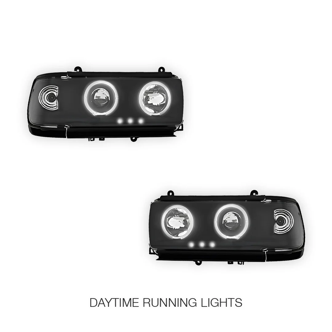 Toyota LandCruiser 80 Series FJ80 / LC80 (1990 - 1997) Black CCFL Angel Eyes Projector Headlights LH + RH - Image 2