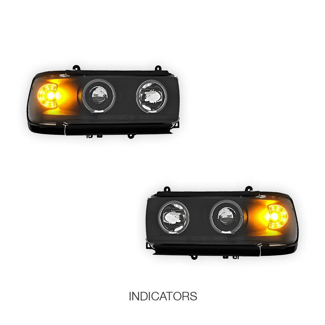 Toyota LandCruiser 80 Series FJ80 / LC80 (1990 - 1997) Black CCFL Angel Eyes Projector Headlights LH + RH - Image 3