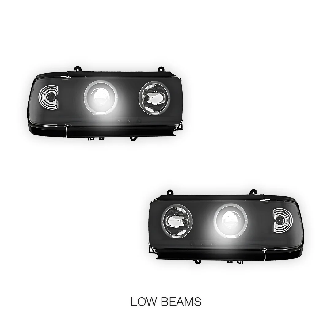 Toyota LandCruiser 80 Series FJ80 / LC80 (1990 - 1997) Black CCFL Angel Eyes Projector Headlights LH + RH - Image 4