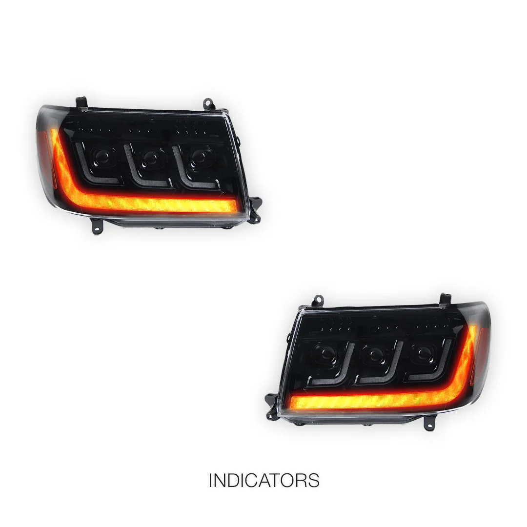 Toyota LandCruiser FZJ100 / UZJ100 (2005 - 2007) LED DRL Chrome Projector Headlights LH + RH - Image 4