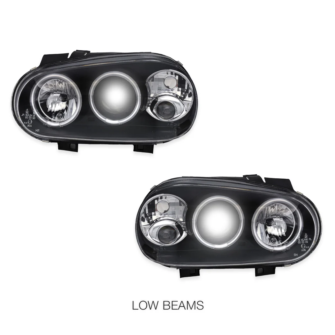 Volkswagen Golf MK4 (1999 - 2004) Black CCFL Angel Eyes Projector Headlights LH + RH - Image 4